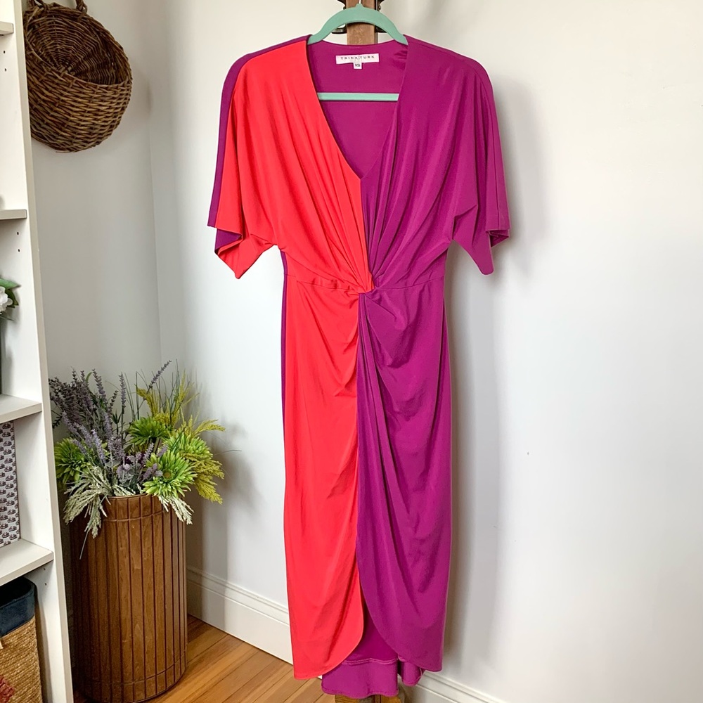 Trina Turk Etta Dress Vivid Viola Bodycon Front Twist Fluttery Dolman sleeves XS - Picture 4 of 16